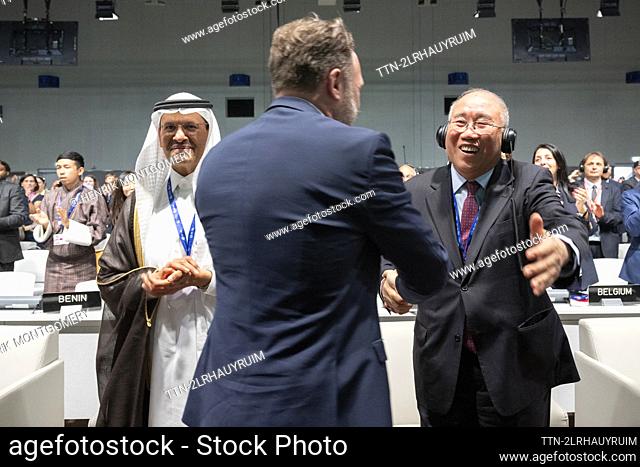 DUBAI 20231213 The agreement is finalized at COP 28. Saudi Arabia's energy minister Abdulaziz bin Salman looks on as Denmark's climate minister Dan Jørgensen...