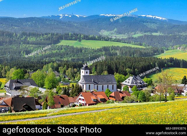 View from Breitnau to Feldberg in spring, Black Forest, Baden, Württemberg, Germany