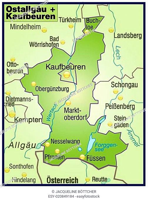 Karte von Ostallgaeu-Kaufbeuren als Übersichtskarte in Grün