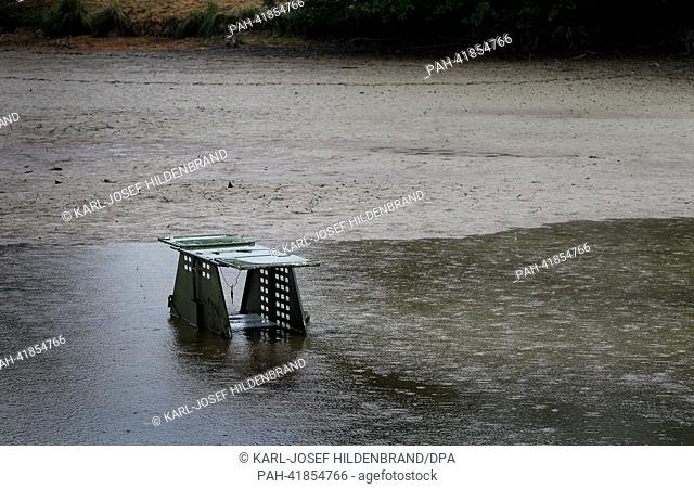 A live trap is empty at the drained Oggenrieder Weiher in Irsee near Kaufbeuren, Germany, 19 August 2013. It is being used to try to catch an alligator snapping...