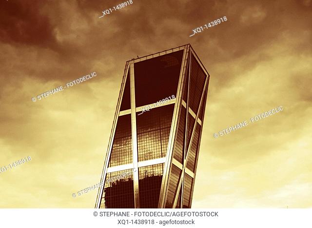 Kio tower, in Plaza Castilla, Madrid Black and White sepia toned copy