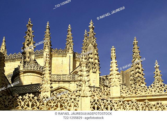 Pinnacles on the exterior of the Cathedral of Segovia  Segovia Spain