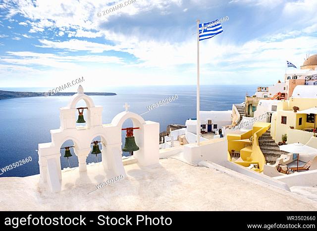 View of Oia village at the Island Santorini, Greece. Before sunset