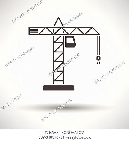 Icon of crane on gray background, round shadow. Vector illustration