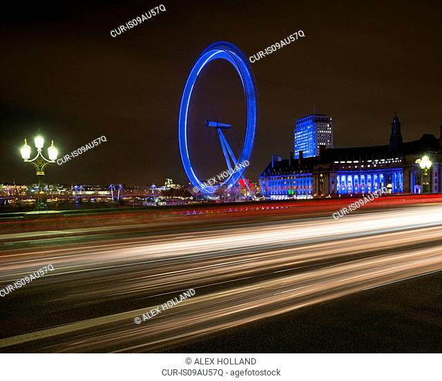 London Eye, County Hall, South Bank, at night, London, England, UK