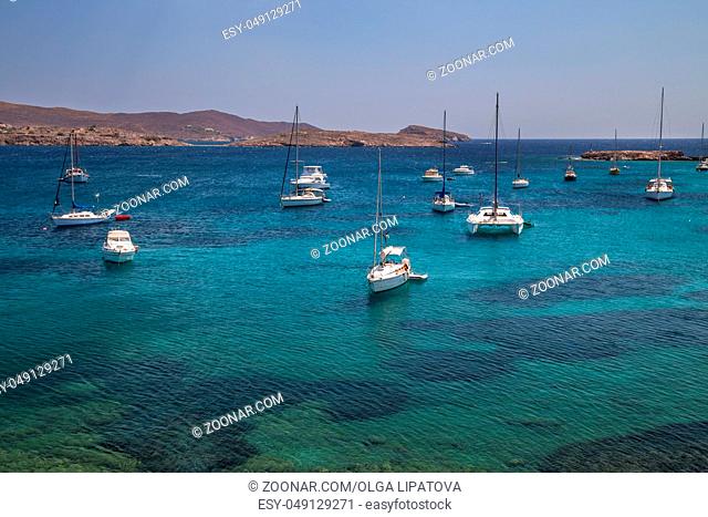 Yachts at anchor at Syros island, Cyclades