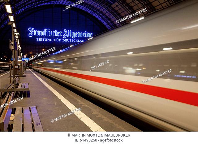 ICE leaving the central station, Frankfurt am Main, Hesse, Germany, Europe