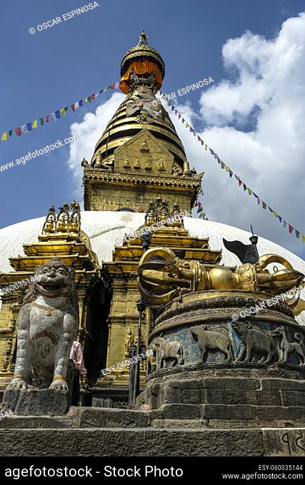 Swayambhunath Stupa is an ancient religious complex on top of a hill in Kathmandu, Nepal