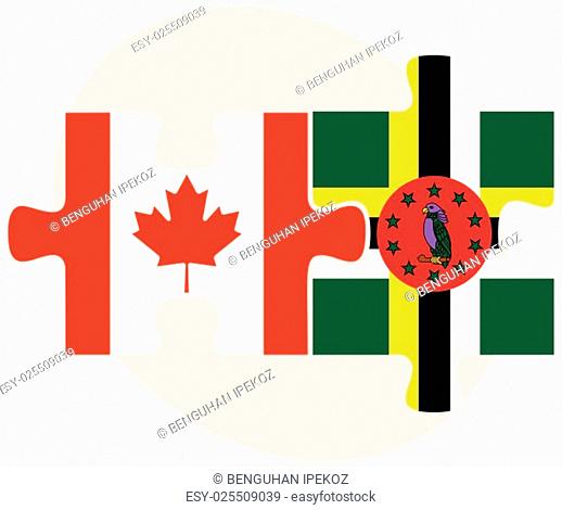 Canada and Dominica Flags in puzzle isolated on white background
