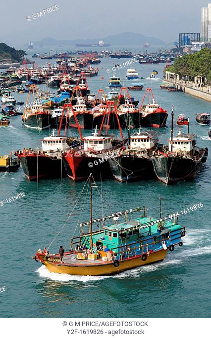 ships moored in Aberdeen Harbour, Hong Kong
