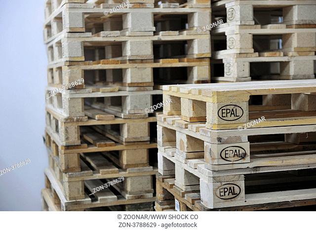 wooden palettes in warehouse for storage and euro transport