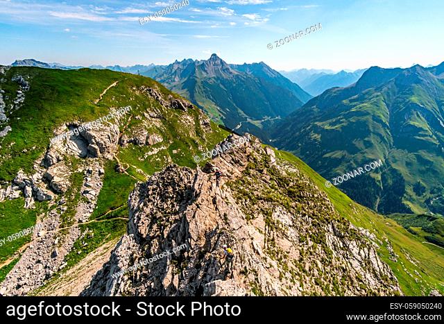 Climbing the Karhorn Via Ferrata near Warth Schrocken in the Lechquellen Mountains in Vorarlberg Austria