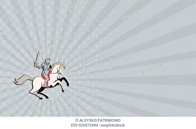 Business card Knight Riding Horse Sword Cartoon