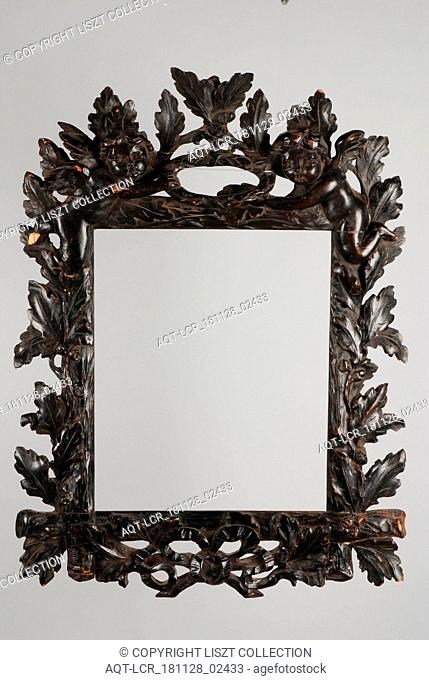 Mirror frame of black painted wood in late provincial Baroque style, mirror frame list interior design wood linden wood paint