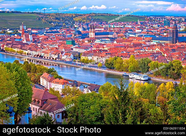 Old town of Wurzburg and Main river view from above, Bavaria region of Germany