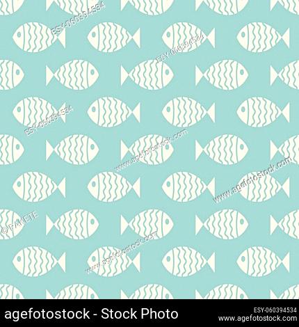Nautical seamless pattern with swimming cartoon fish. Vector illustration