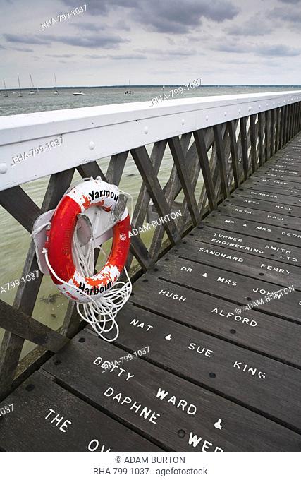 Names engraved on the refurbished Yarmouth Pier, Isle of Wight, England, United Kingdom, Europe