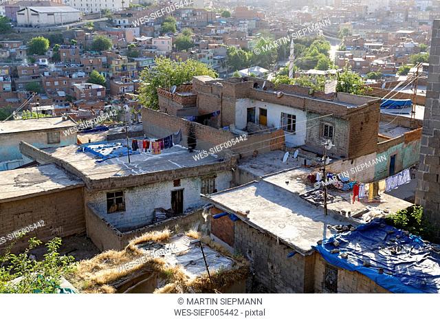 Turkey, Diyarbakir, view to roof tops of multi-family houses, elevated view