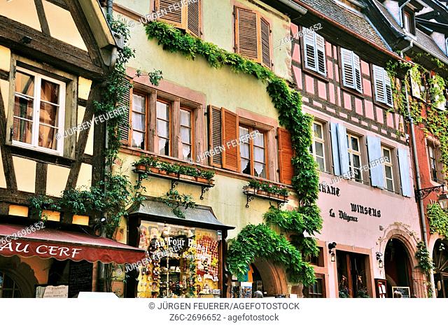 Old picturesque village Riquewihr, village of wine, member of most beautiful villages of France, eastern France, border to Germany