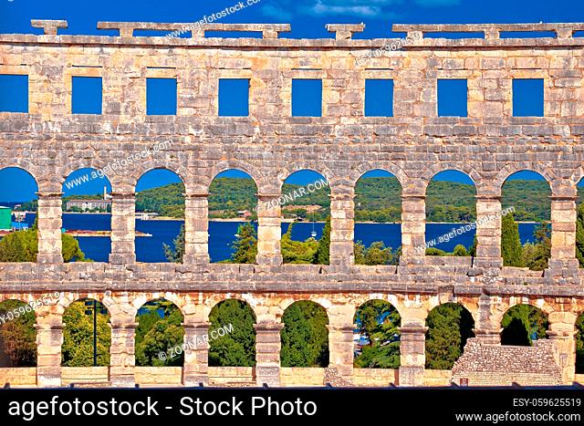 Walls and arches of Arena Pula, Roman amphitheater in Istria, Croatia