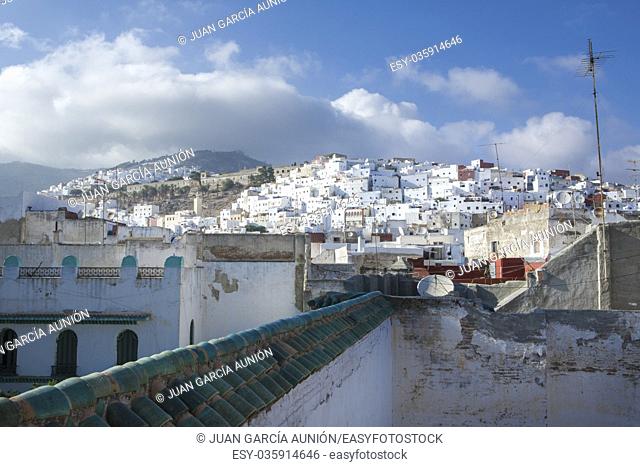 Houses on the mountain slope in royal town Tetouan near Tangier, Morocco