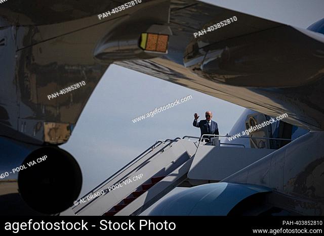 United States President Joe Biden boards Air Force One at Joint Base Andrews, Maryland, US, on Tuesday, April 11, 2023. Biden is traveling to Belfast