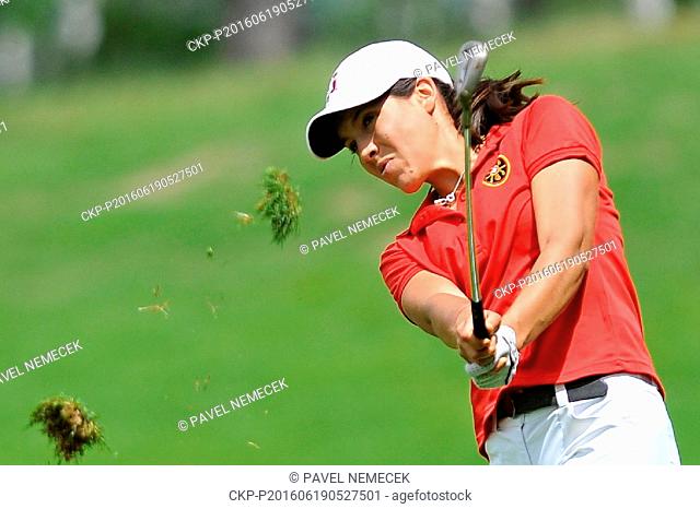 Golf player Albane Valenzuela of Switzerland in action during the Tipsport Golf Masters Ladies European Tour in Pilsen Golf Resort Dysina, Czech Republic