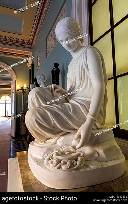 england, isle of wight, east cowes, osborne house, the palatial former home of queen victoria and prince albert, marble statue of an indian girl by henry...