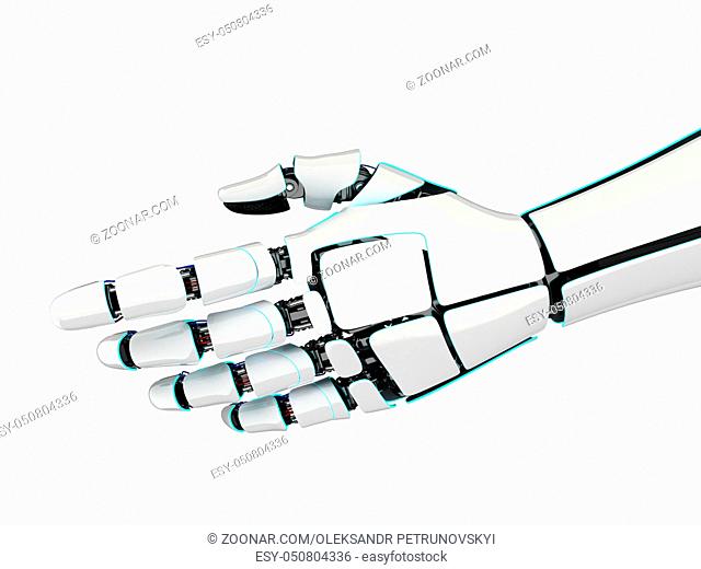 3D rendering robotic hand isolated on white background