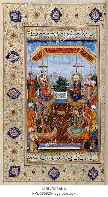 Shah Jahan's ancestors Portraits of Shah Jahan's ancestors as follows: Humayun, Babur, Jahangir and Akbar. A miniature painting from an eighteenth century...