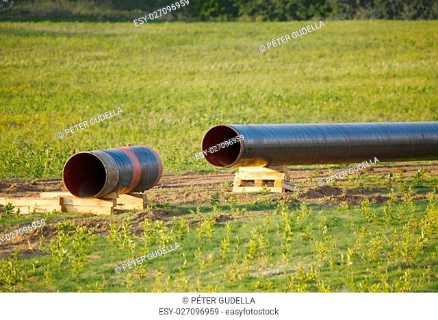 Pipeline pieces at a construction site