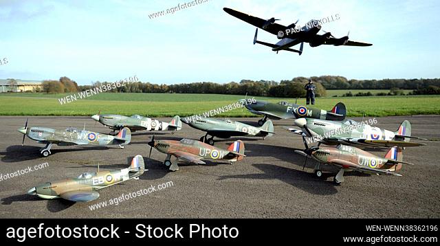 We will remember them : Steve Holland, Cotswold Radio Control Society, flying his fifth scale model Lancaster over a model Spitfire and a Hurricane in tribute...