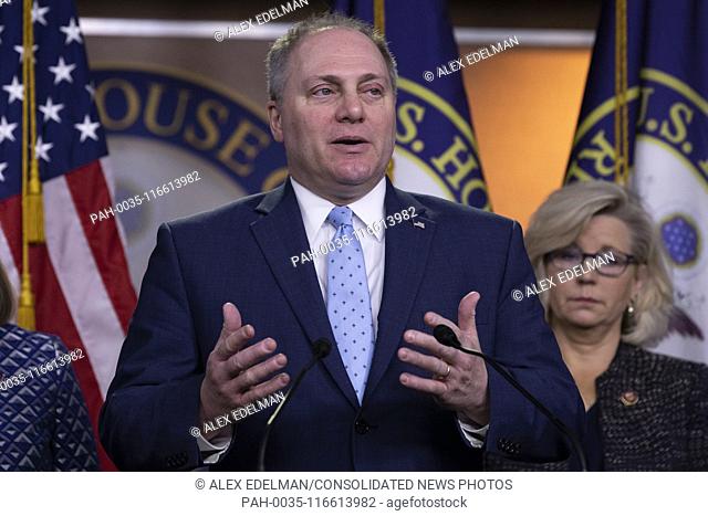 House Minority Whip Representative Steve Scalise, Republican of Louisiana, speaks with reporters after a press conference on Capitol Hill in Washington