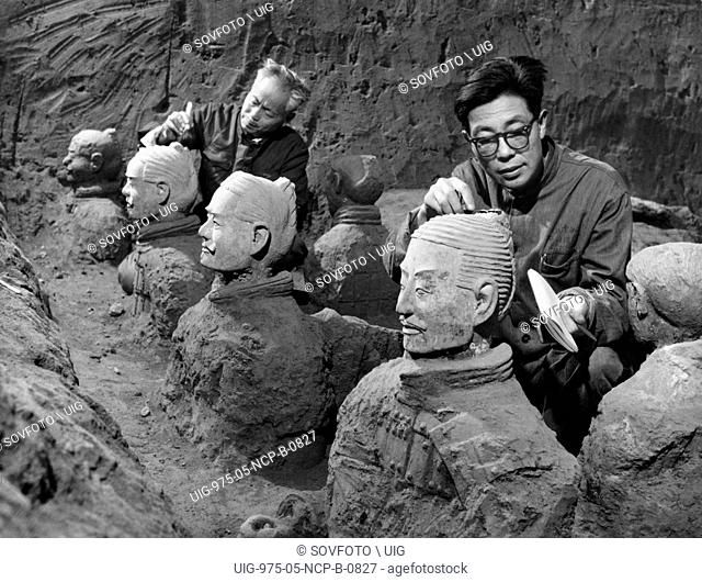 Excavating terra-cotta warriors and horses at the tomb of Qin Shi Huang Ti in Xian, China
