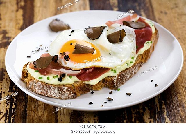 Strammer Max ham & egg on bread made with Parma ham & truffle