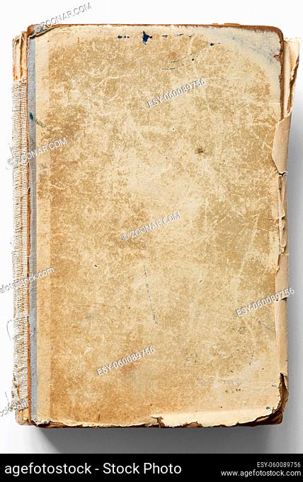 scratched weathered envelope of vintage book on white background