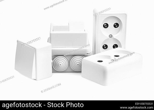 Group of electric equipment isolated on white