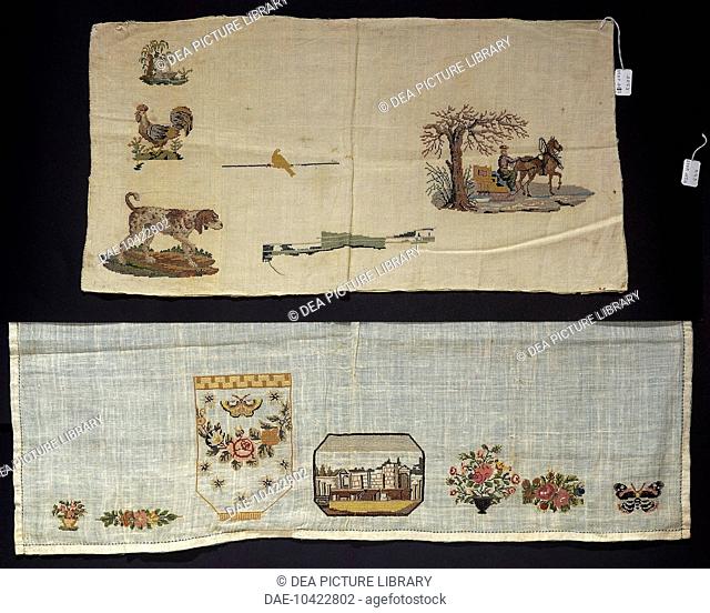 Embroidery, 19th century. Series of cross-stitch on linen embroidery.  Florence, Museo Della Casa Fiorentina Antica (Old Florentine House Museum)