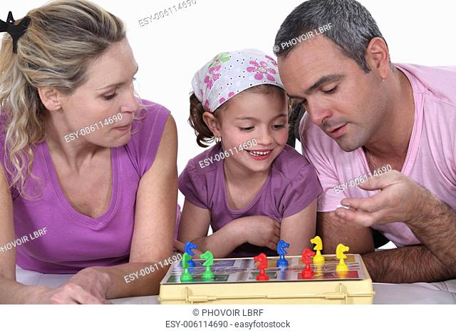 A family playing a board game together