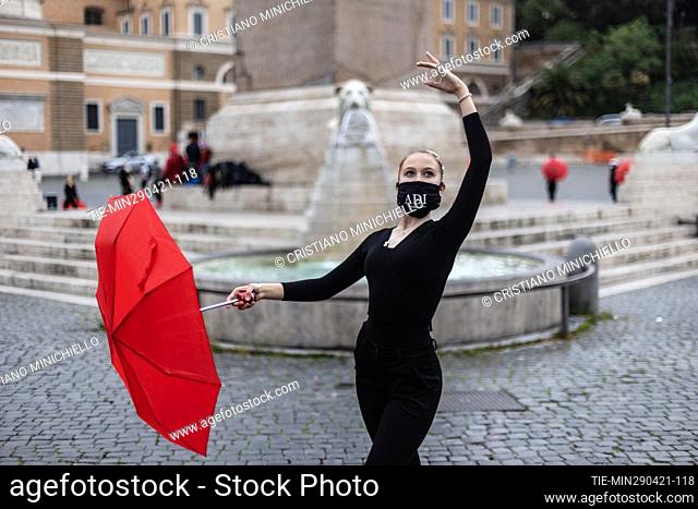 Flash mob of the operators of Italian Association Dance on International Day of Dance in Piazza del Popolo in Rome , ITALY-29-04-2021