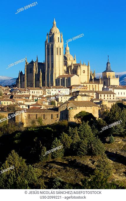 Cathedral and overview of Segovia, city declarated Historical-Artistic Site, and World Heritage by UNESCO