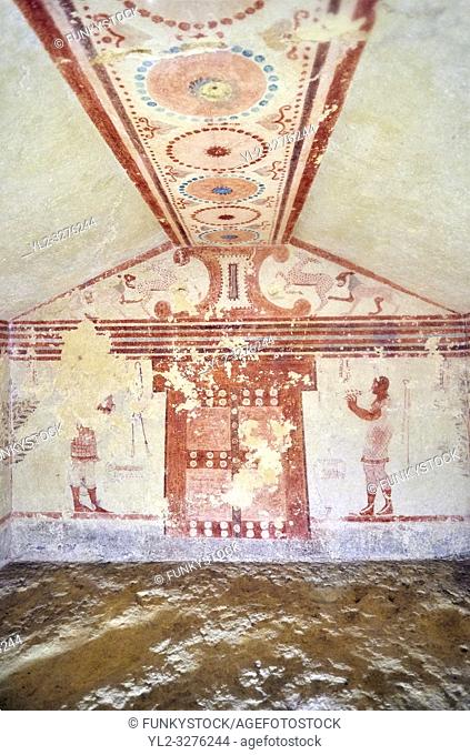Underground Etruscan tomb Known as "Tomba Cardarelli" A single chamber with double sloping ceiling decorated with circles