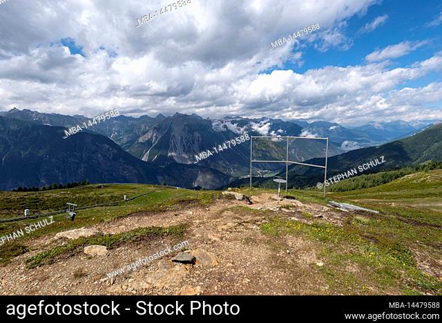 View of the Alps, Schneekarspitze, Dremmelspitze, Bergwerkskopf, Große Schlenkerspitze, Hintere Plateinspitze, Venet mountain station, Zams, Tyrol, Austria