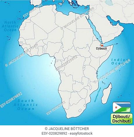 Umgebungskarte von Dschibuti mit Hauptstädten in Pastelorange
