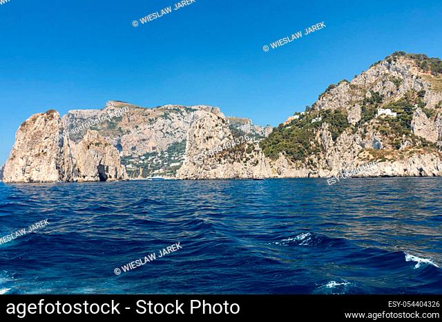 View from the boat on the cliff coast of Capri Island. Italy