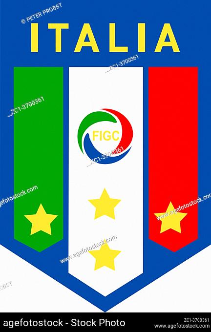 Logo of the Italian Football Association Federazione Italiana Giuoco Calcio FIGC and the National team - Italy
