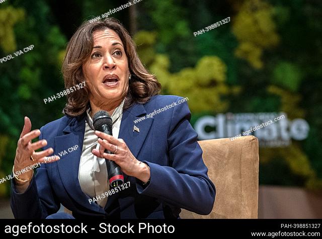 United States Vice President Kamala Harris participates in a moderated conversation focused on 'the Biden-Harris administration's investments to combat the...