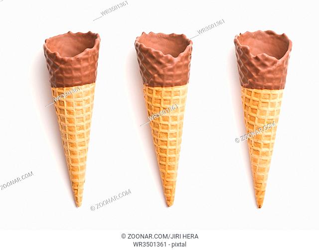 Ice cream cone with chocolate isolated on white background