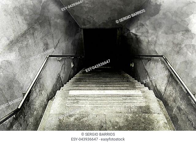 Stairs of an access to an underground tunnel, detail of stairs for pedestrians