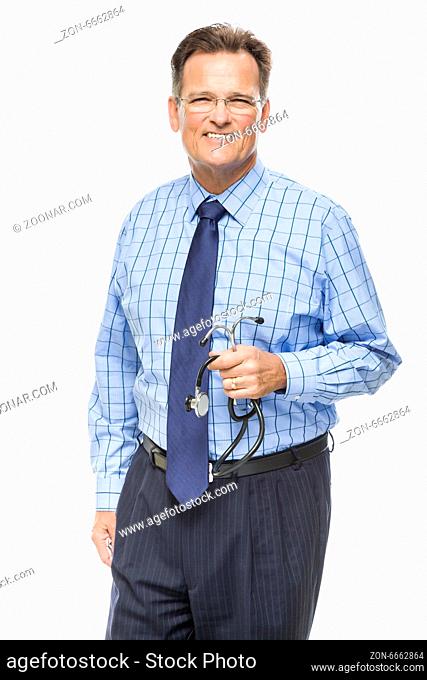 Handsome Smiling Male Doctor with Stethoscope Isolated on a White Background
